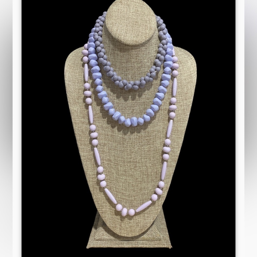 3‎ purple necklaces beaded layered vintage